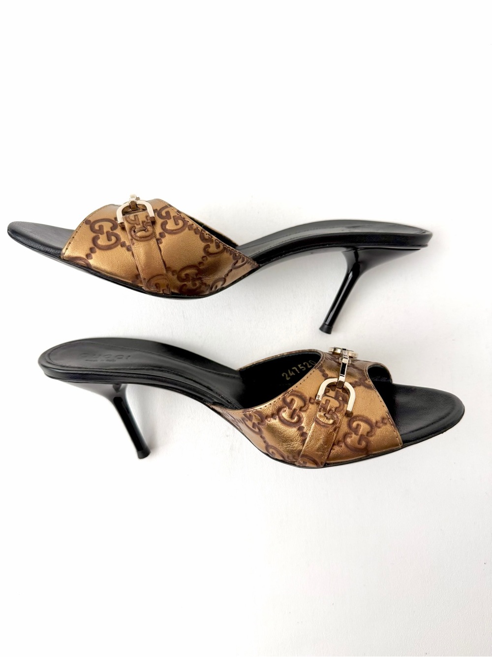 GUCCI | Y2K Guccissima Double G Gold Bronze Horsebit Mules Slip on Heel EU 36.5 - Picture 5 of 15